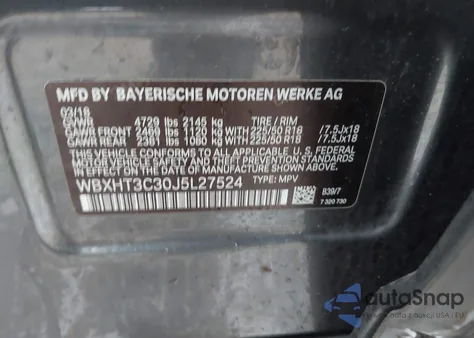 2018 BMW X1 xDrive28I z USA, uszkodzony, nr VIN WBXHT3C30J5L27524